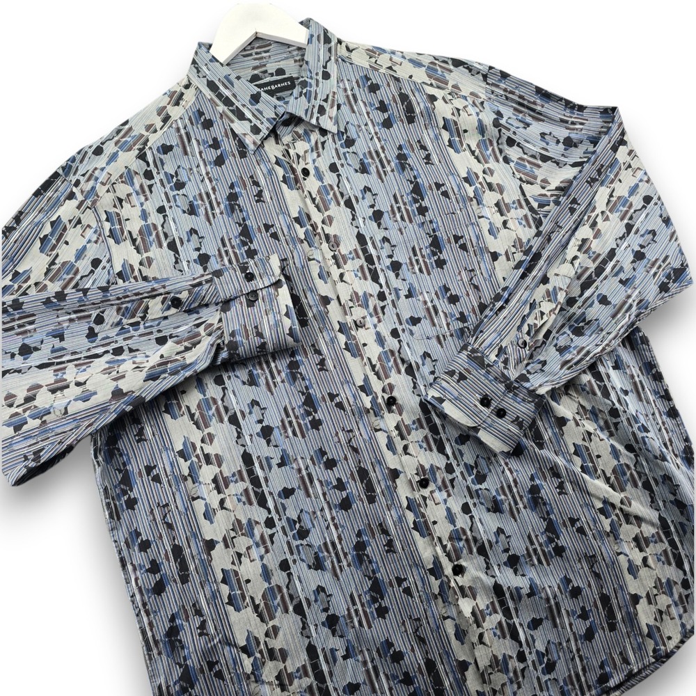 Jhane Barnes Mens XXL Blue Grey Geometric Striped Long Sleeve Button Down Shirt